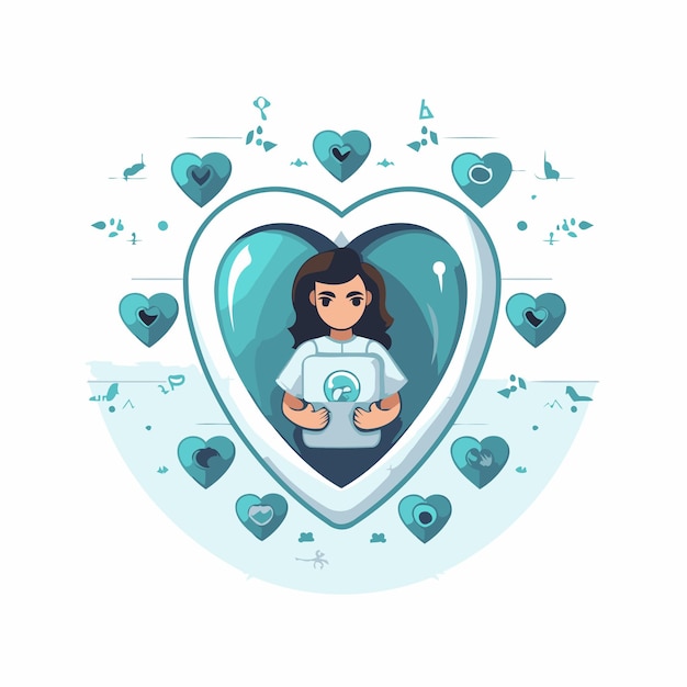 Vector vector illustration of a girl with a stethoscope in a heart