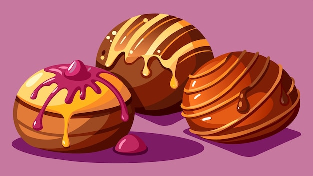 Vettore illustrazione vettoriale di glossy chocolate coated treats visuals