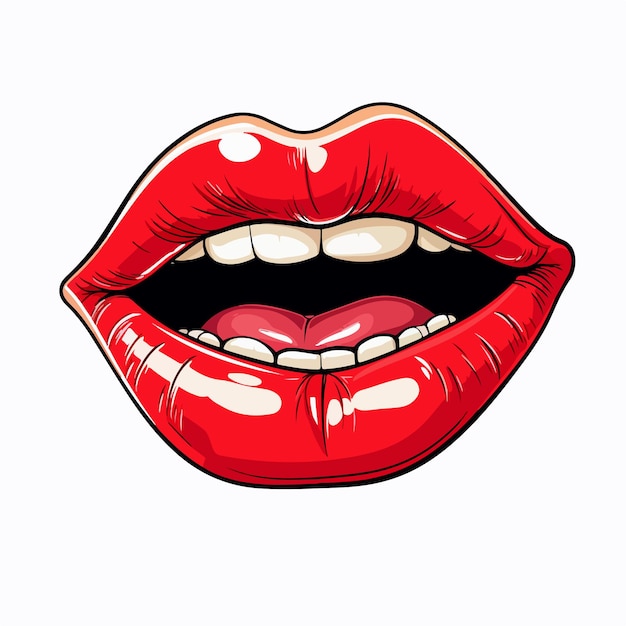 Vector illustration of glossy red woman lips with tongue