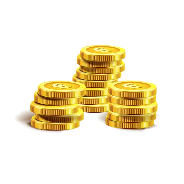 Illustrazione vettoriale di monete d'oro. isolato su bianco