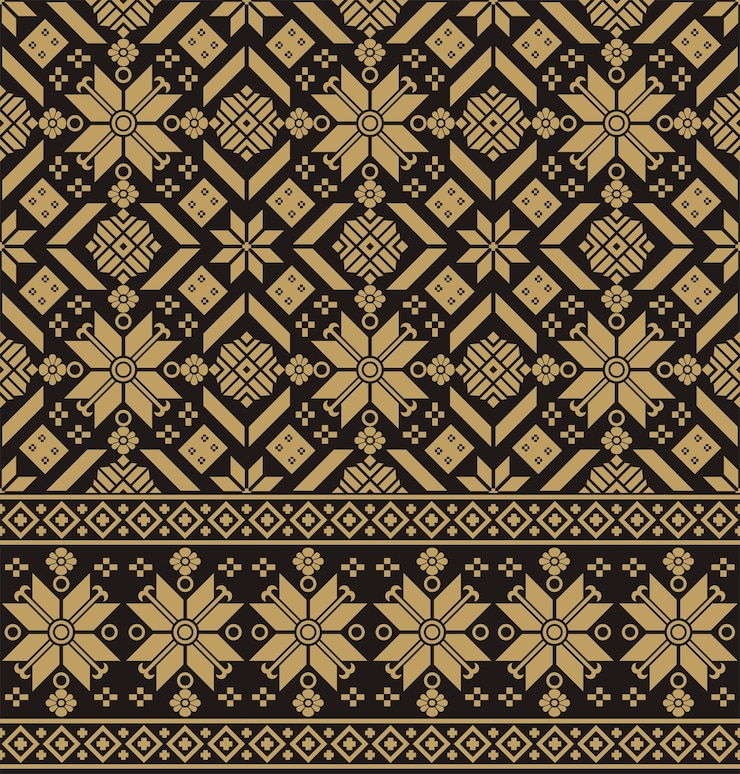 Vector illustration of golden design pattern of traditional Indonesian songket weaving ornament