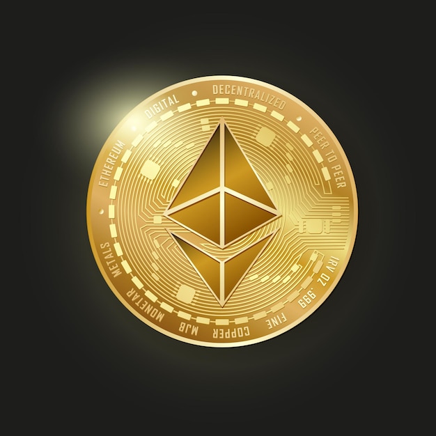 Векторная иллюстрация золотой монеты Ethereum