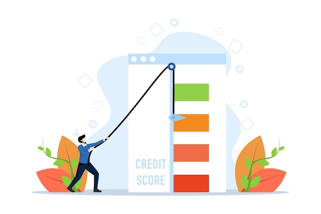 vector illustration of Good or bad credit score Concept with Successful man increasing credit rating