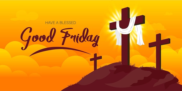 Vector illustration of good friday. christian cross on mountain