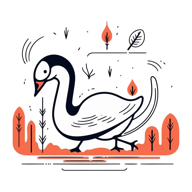 Vector illustration of a goose on the background of the autumn forest