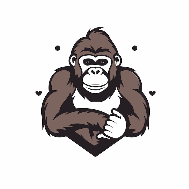 Vector illustration of a gorilla head with arms crossed on white background