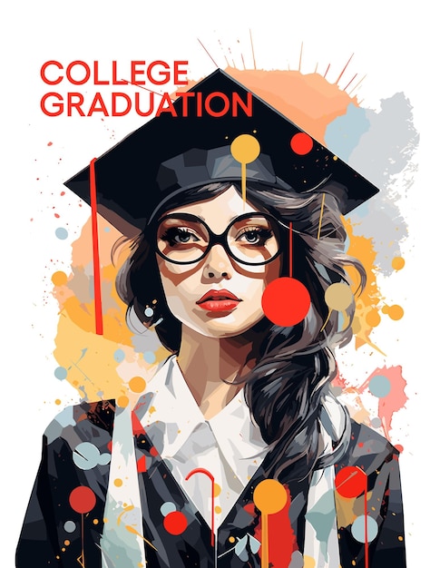 Vector vector illustration of graduating student posterized style flat colors college graduation