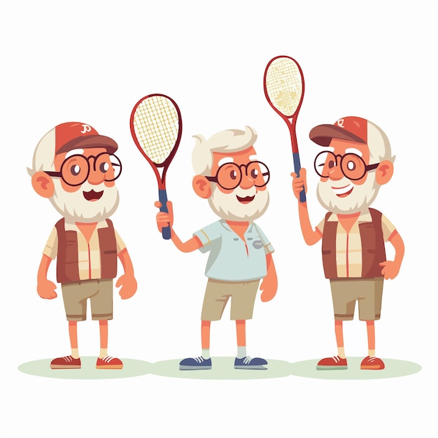 Vector vector illustration of a grandfather with a racket