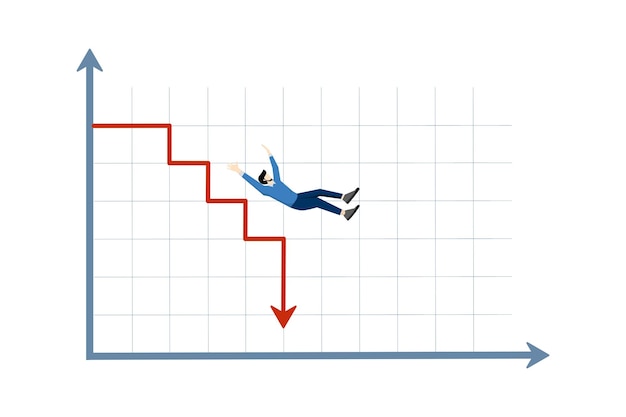 Vettore illustrazione vettoriale grafico del livello di reddito decrescente a causa della crisi finanziaria o del rischio di investimento