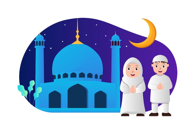 Векторная иллюстрация ид мубарак с мусульманской парой в мечети