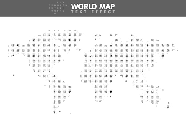 Vector vector illustration of the gray colored world map in text effect.