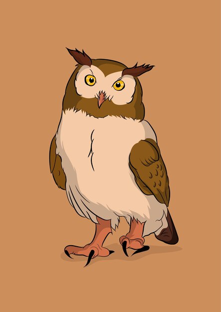 Vector illustration of great eastern owl with brown plumage.