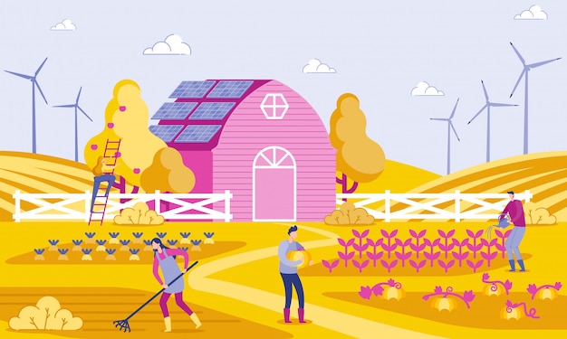 Illustrazione vettoriale green energy in farm flat.