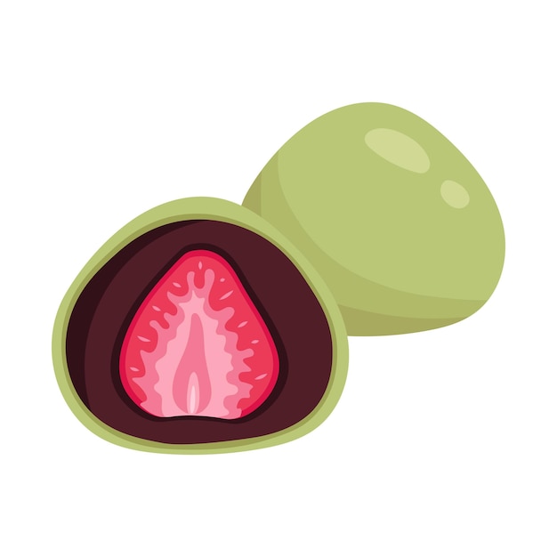 Vector illustration of green tea mochi with strawberry Japanese traditional matcha dessert Asian food