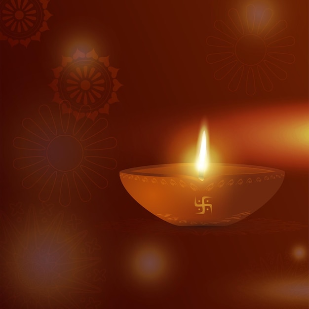 Vector vector illustration or greeting card of diwali festival with stylish beautiful oil lamp.