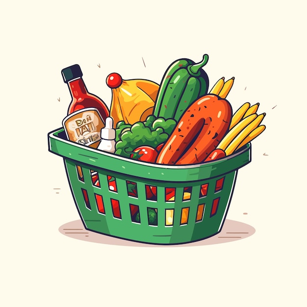 vector_illustration_grocery_basket_green_basket