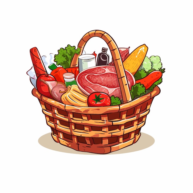 Vector illustration of a grocery basket with meat products