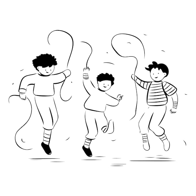 Vector vector illustration of a group of children jumping with balloons in hand