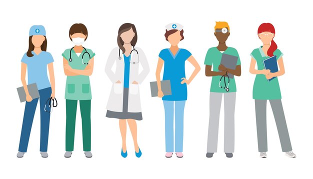 Vector vector illustration of a group of doctors and nurses flat style