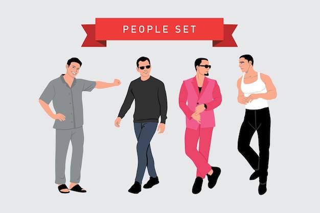 Vector vector illustration of a group of people in casual clothes flat style