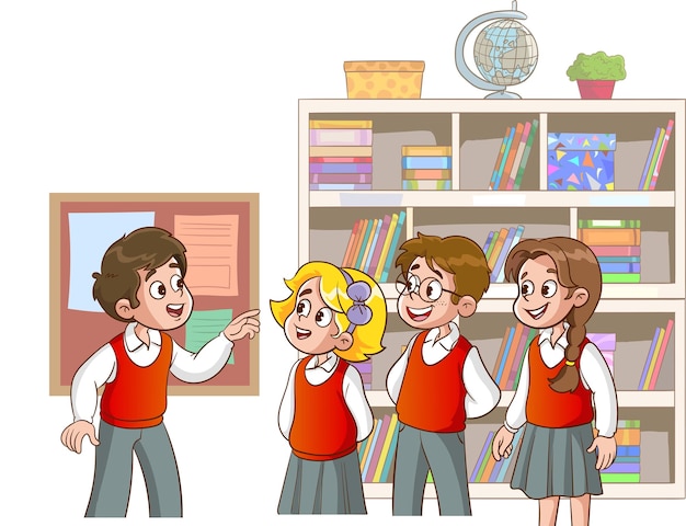 vector illustration of a group of students talking in class