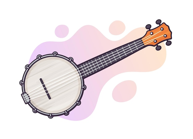 Illustrazione vettoriale. chitarra per banjo di musica country. strumento musicale a corde pizzicate. attrezzature blues, country, folk o jazz. clipart con contorno per la progettazione grafica. isolato su sfondo bianco