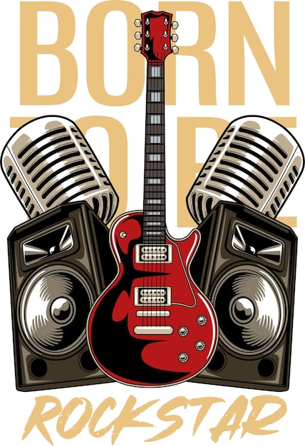 Vector Illustration of Guitar Microphones and Active Speakers with Hand Drawing Style