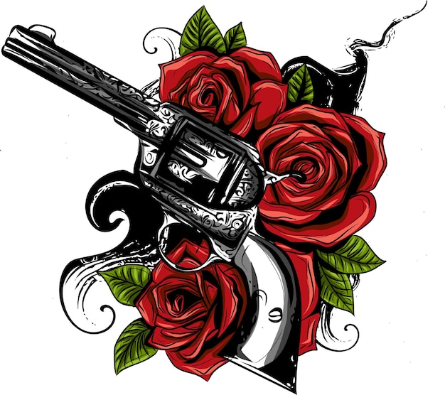 Vector vector illustration of guns on the flower and ornaments floral