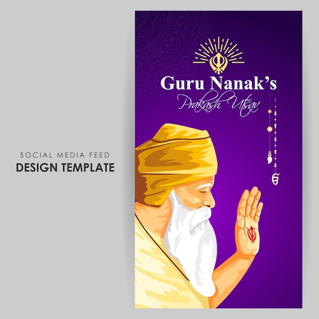 Vettore illustrazione vettoriale del modello di feed dei social media di guru nanak jayanti