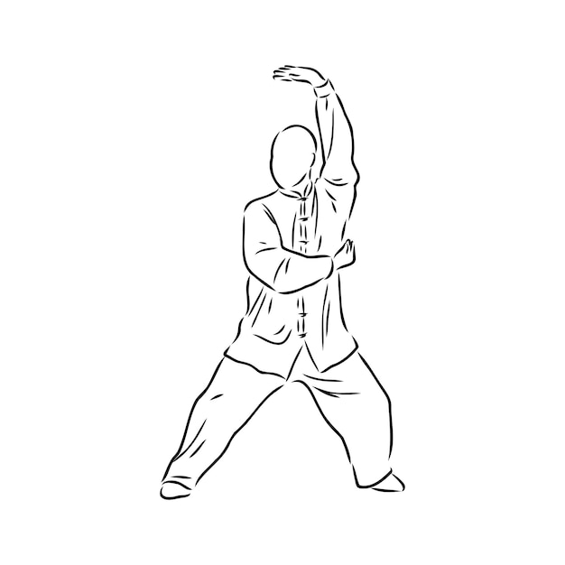 Векторная иллюстрация парня, выполняющего упражнения тай-чи и цигун