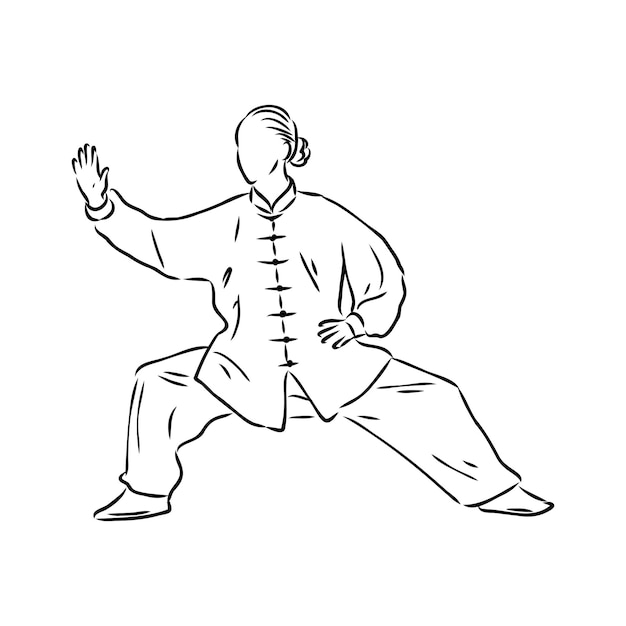 Vector vector illustration of a guy performing tai chi and qigong exercises
