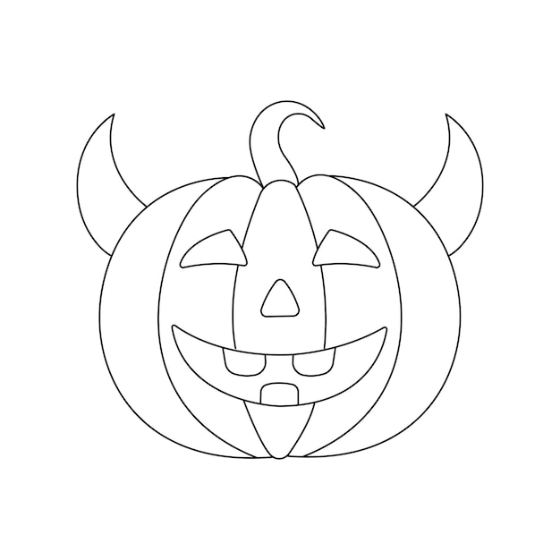Illustrazione vettoriale della zucca di halloween isolata su bianco. vettore di arte di linea della zucca di halloween.