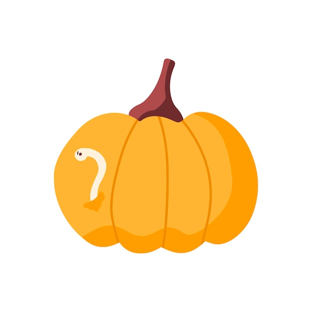 Illustrazione vettoriale per halloween, una zucca con un verme malvagio su sfondo bianco.