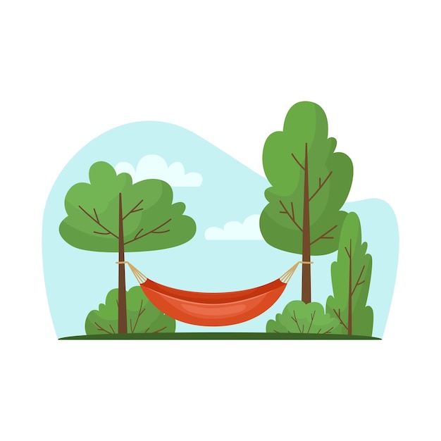 Vector illustration of a hammock suspended between two trees.