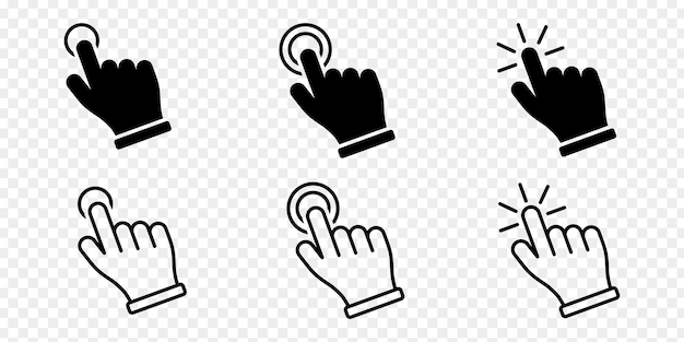 Vector illustration of hand cursor icon set isolated on transparent background