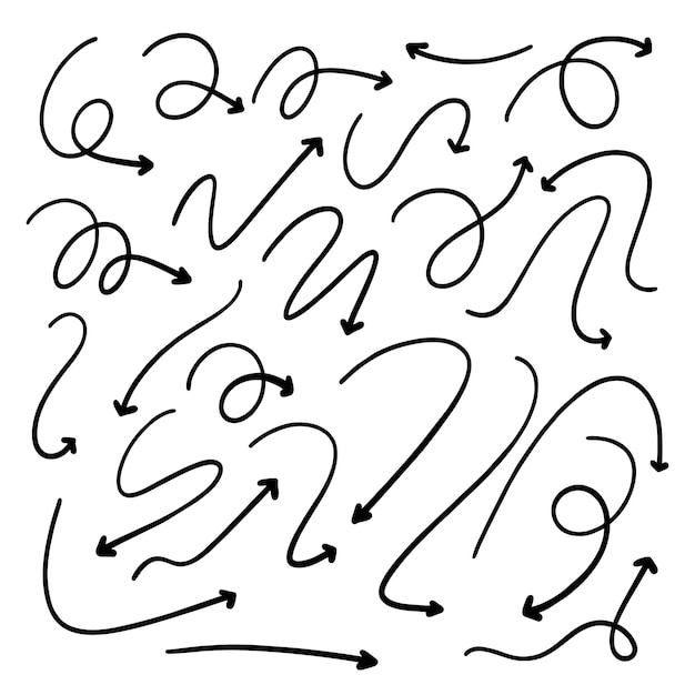 Illustrazione vettoriale di stile arte disegnata a mano freccia doodle
