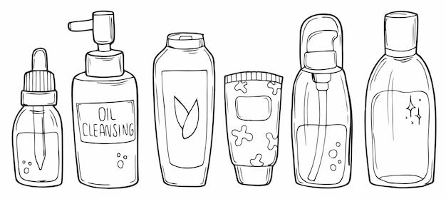 vector illustration of hand drawn bottles for cosmetics Doodle style