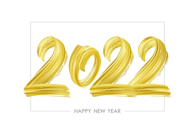 벡터 벡터 일러스트 레이 션: 2022의 손으로 그린 브러시 스트로크 황금 페인트 글자. 새해 복 많이 받으세요.