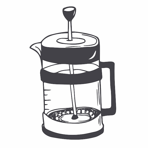 Vector illustration of a hand drawn coffee french press isolated on a white background