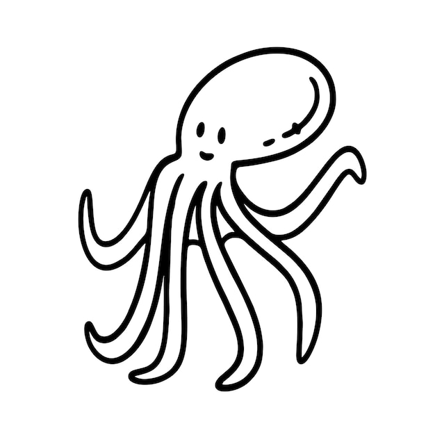 Vector illustration of hand drawn cute octopus outline doodle art style