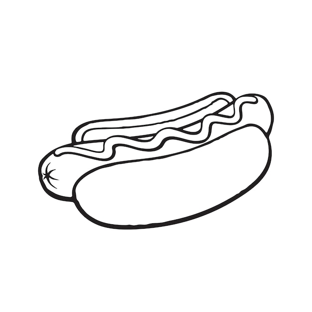 Illustrazione vettoriale scarabocchio disegnato a mano di hot dog con senape cibo malsano schizzo di cartone animato