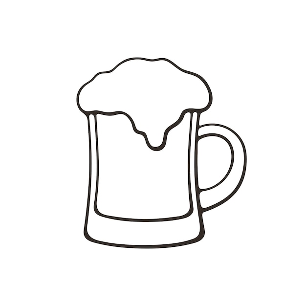 Vector illustration Hand drawn doodle of a mug of beer with foam Glass of alcohol drink