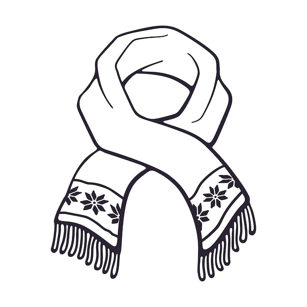 Vector vector illustration hand drawn doodle of winter scarf with snowflake pattern