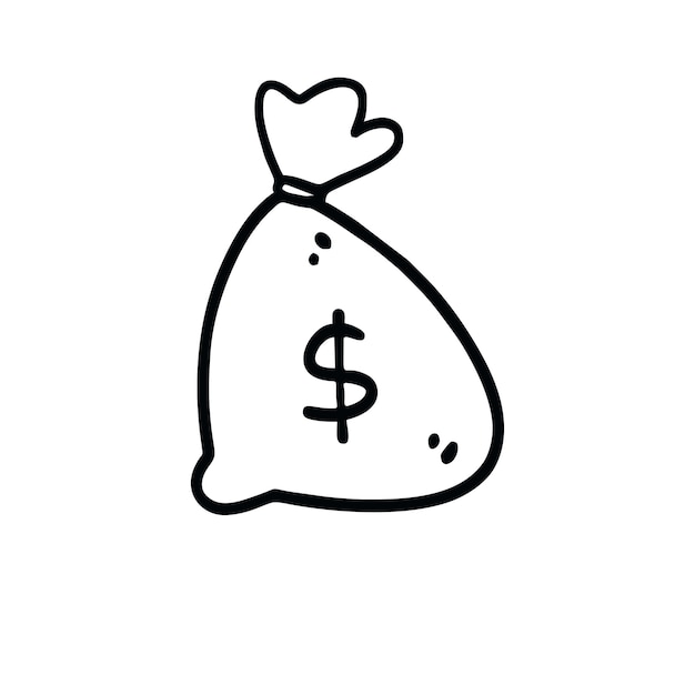 Vector Illustration of Hand Drawn Money Bag Doodle Art Style