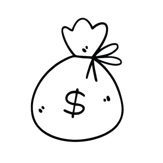 Illustrazione vettoriale di borsa dei soldi disegnata a mano doodle art style