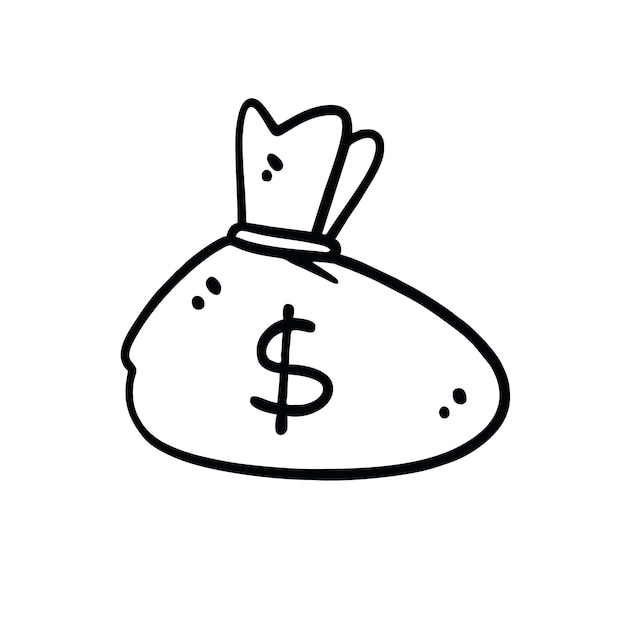 Vector Illustration of Hand Drawn Money Bag Doodle Art Style