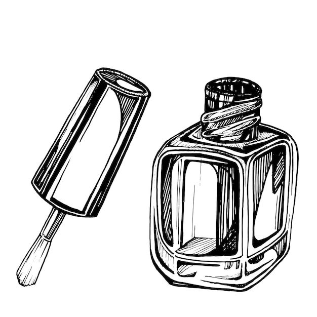 Vector illustration of hand drawn nail polish with a brush