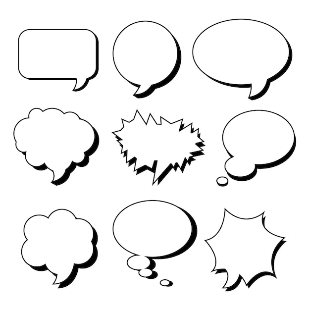 Vector illustration of hand drawn set of speech bubbles isolated on gray background