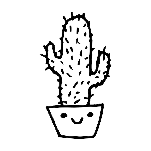 Vector illustration of hand drawn sketch cute cactus in a flowerpot in cartoon style.