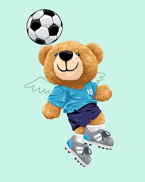 Vector illustration of hand drawn teddy bear heading ball